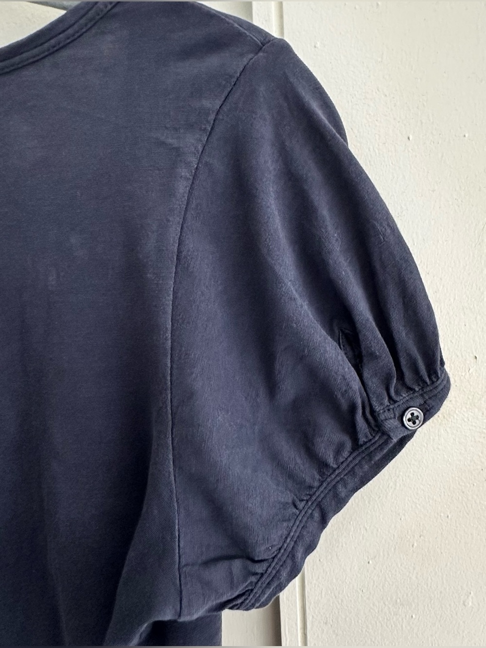 Theory Navy Blue Ruffle Front Puff Sleeve Balletcore Feminine Top M - Picture 4 of 8